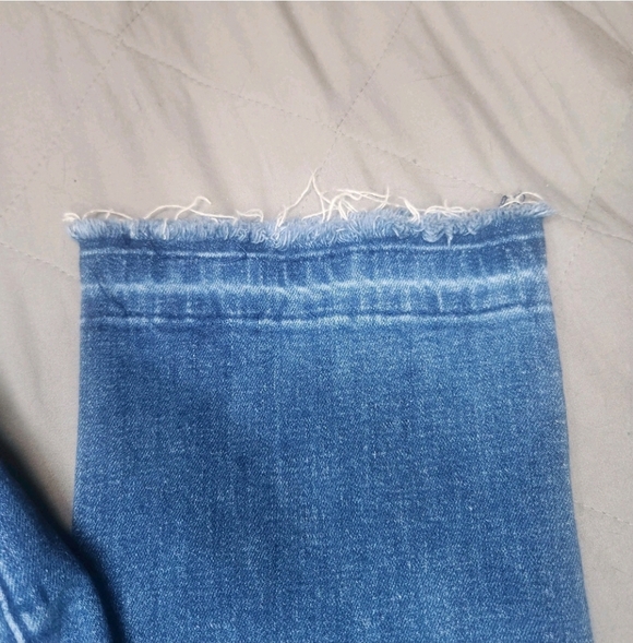 Maeve By Anthropologie Blue Denim Raw Hem Jeans Straight Leg Size 28 High Waist - Picture 5 of 10